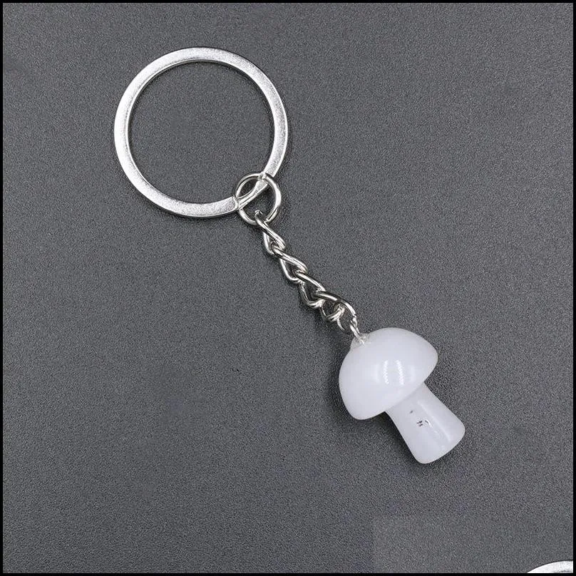 Natural Crystal Stone Key Rings Mushroom Keychains Healing Crystals Car Bag Decor Keyholder for Women Men