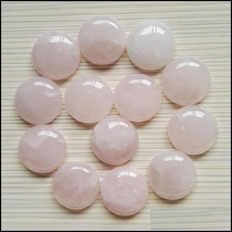 20mm Rose Quartz Natural stone Round Cabochon Loose Beads face for Reiki Healing Crystal Ornaments necklace ring earrrings jewelry