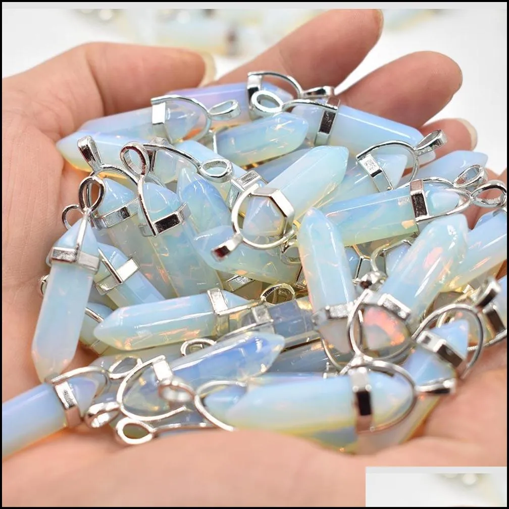 Opal Stone Charms Hexagonal Healing Reiki Point Charms Pendants for Jewelry Making Wholesale