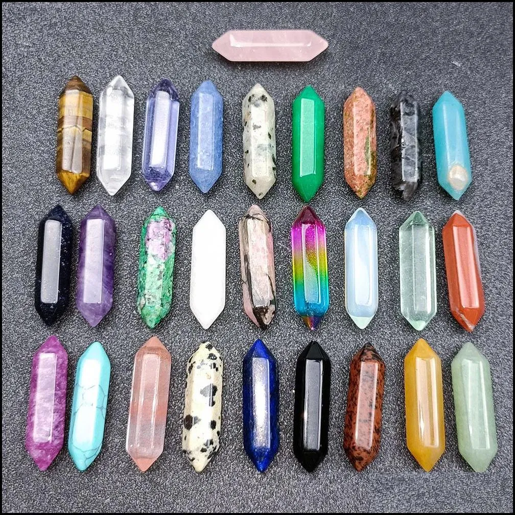 Hexagon Natural Rose Quartz Turquoise Stone Naked Stones Decoration Hand Handle Pieces DIY Pendant Accessories