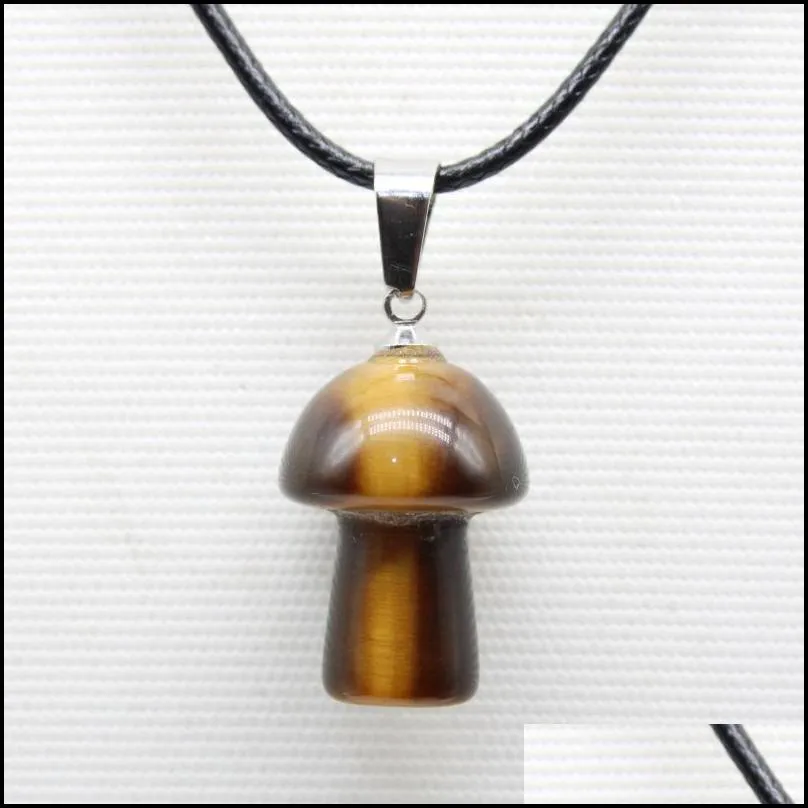 Wholesale Carved Mushroom Natural Gem Stone Pendant Quartz Crystal Amethyst Tiger Eye Hand Charms For DIY Jewelry Making Necklace