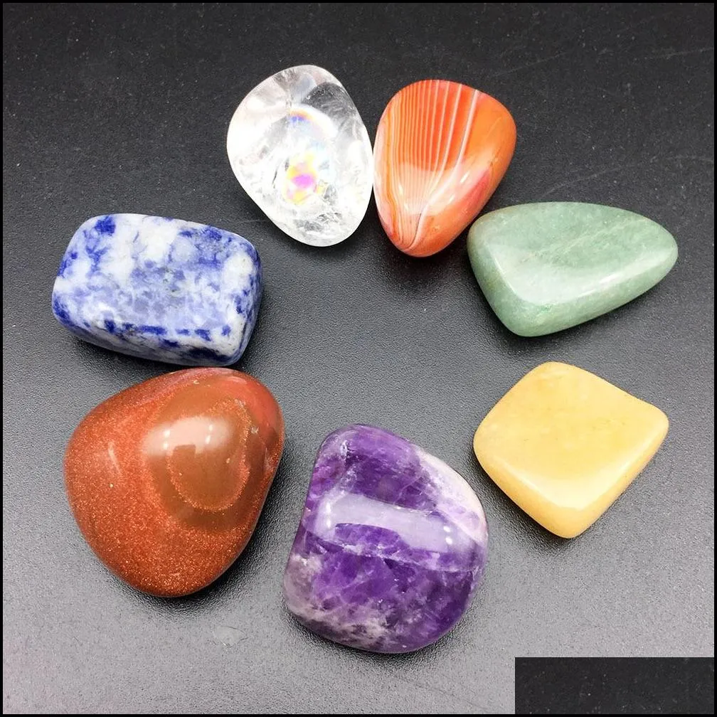 Irregular Seven Chakra Energy Stone Combination Set Natural healing Crystal Gemstone Ornaments Decoration Gifts Bag for Children