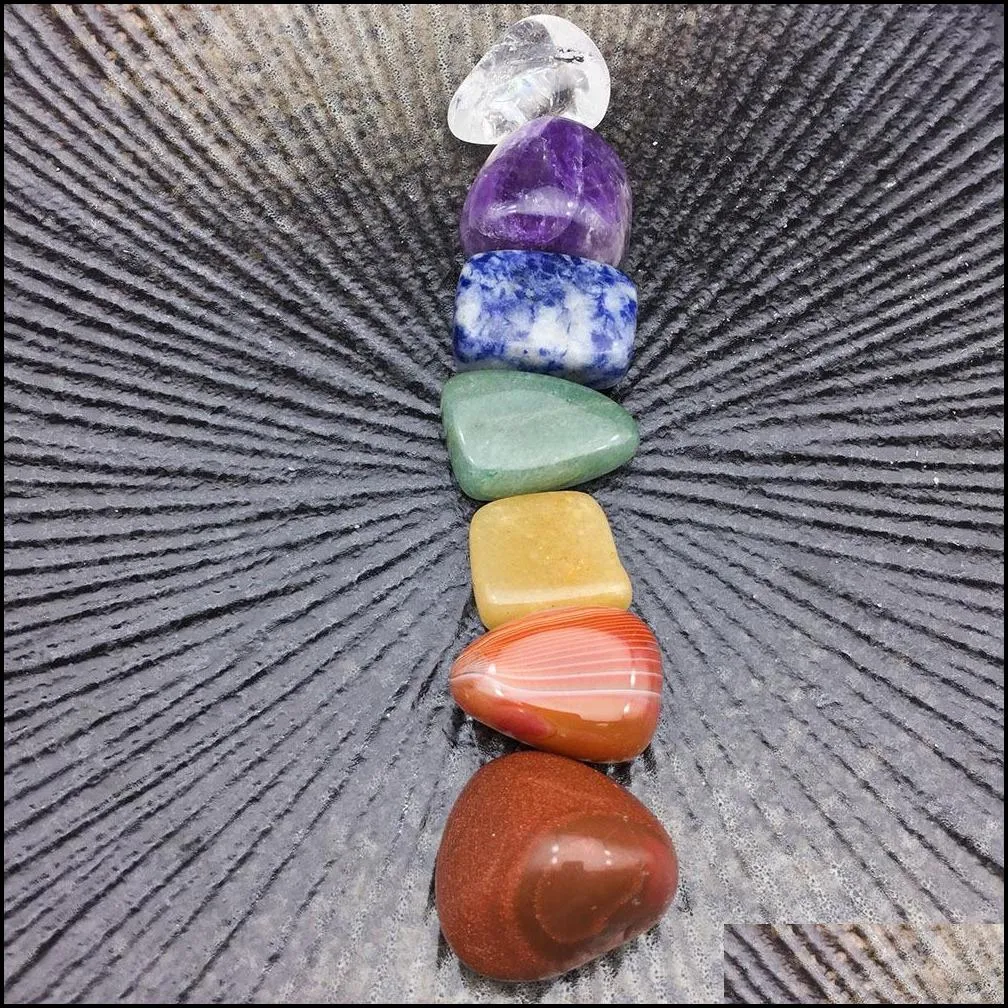 Irregular Seven Chakra Energy Stone Combination Set Natural healing Crystal Gemstone Ornaments Decoration Gifts Bag for Children