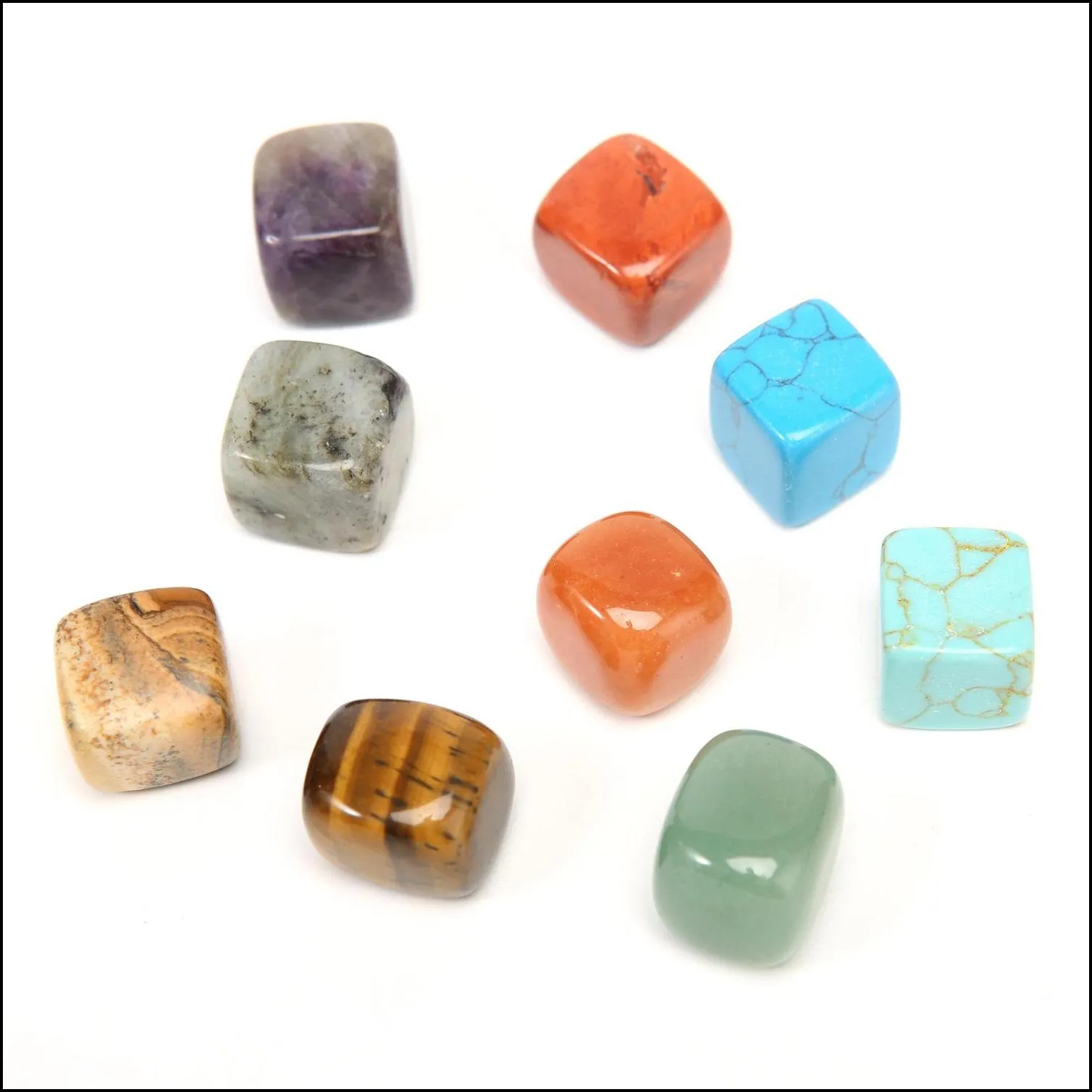 15mm Irregular Chakra Crystal Stone Beads Statue Natural Stones Square Cubic Carved Decoration Rose Quartz Healing Room Ornament Decor