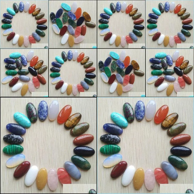 Assorted Natural Stone Oval Shape Cab Cabochons Beads for Jewelry Accessories Making 15x30mm