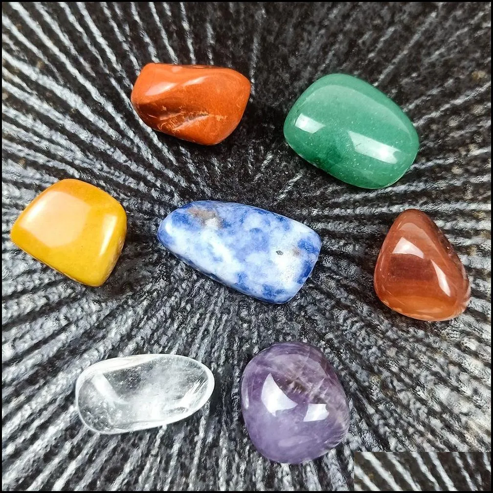 2CM Irregular Seven Chakra Energy Stone Combination Set Natural healing Crystal Gemstone Ornaments Decoration Gifts Bag for Children