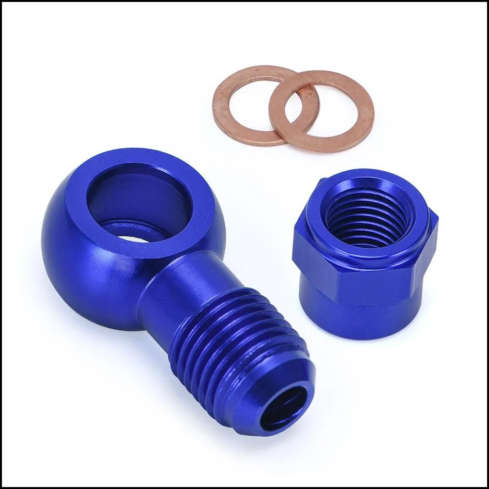 pqy - aluminum blue 044 fuel pump an6 to 12.5mm outlet banjo adapter fitting + cap pqy-fk045bl+fk047