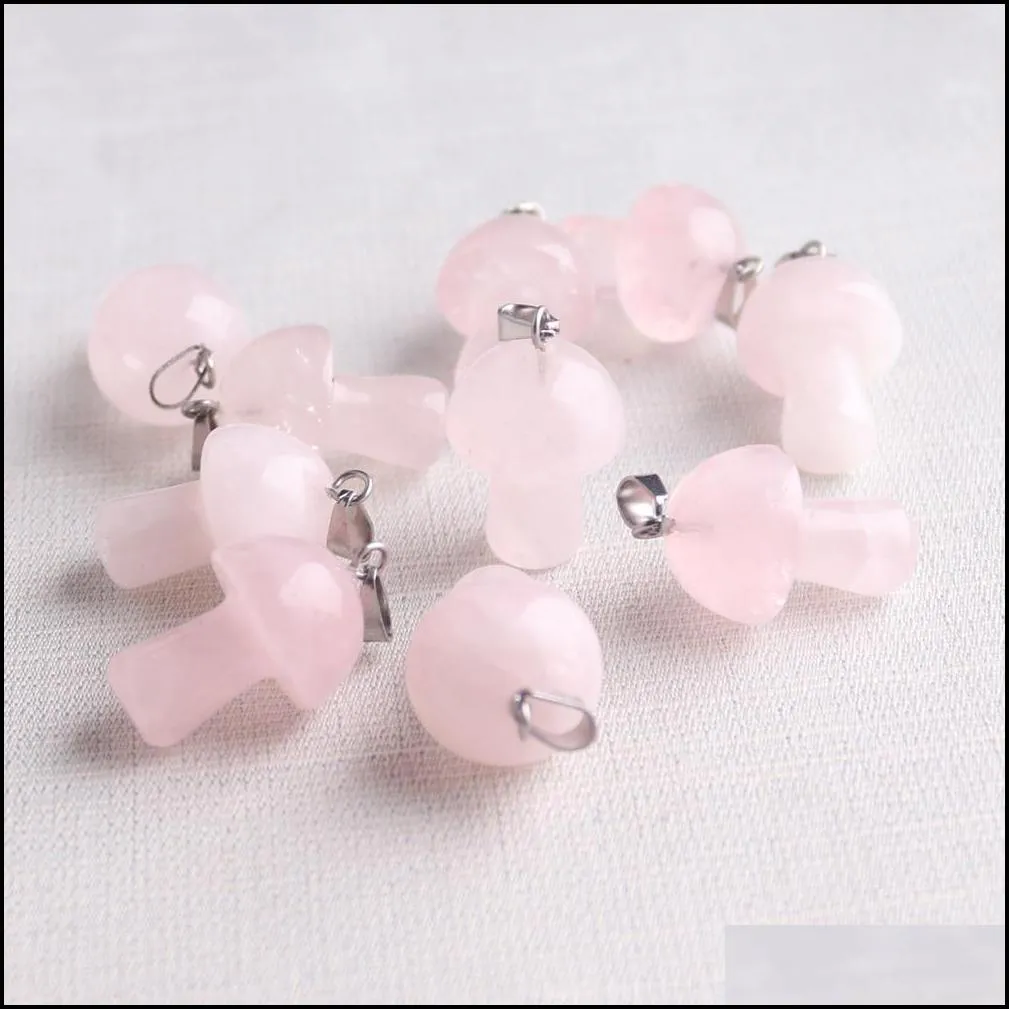 Mini Mushroom Statue Natural Crystal Stone Carving Charms Reiki Healing Gem Pendant For Women Jewelry Making Wholesale