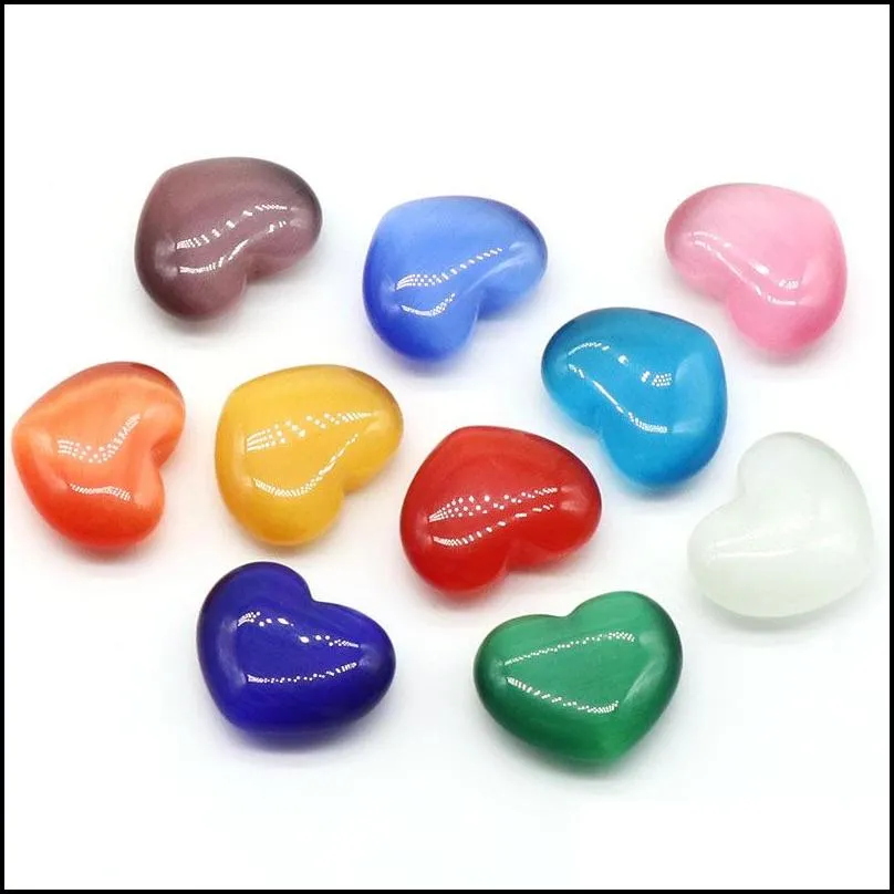 Colorful 30mm Cat`s Eye Crystal Stone Love Heart Craft Tumbled Hand Piece Stones Home Decoration Ornaments Good Gifts