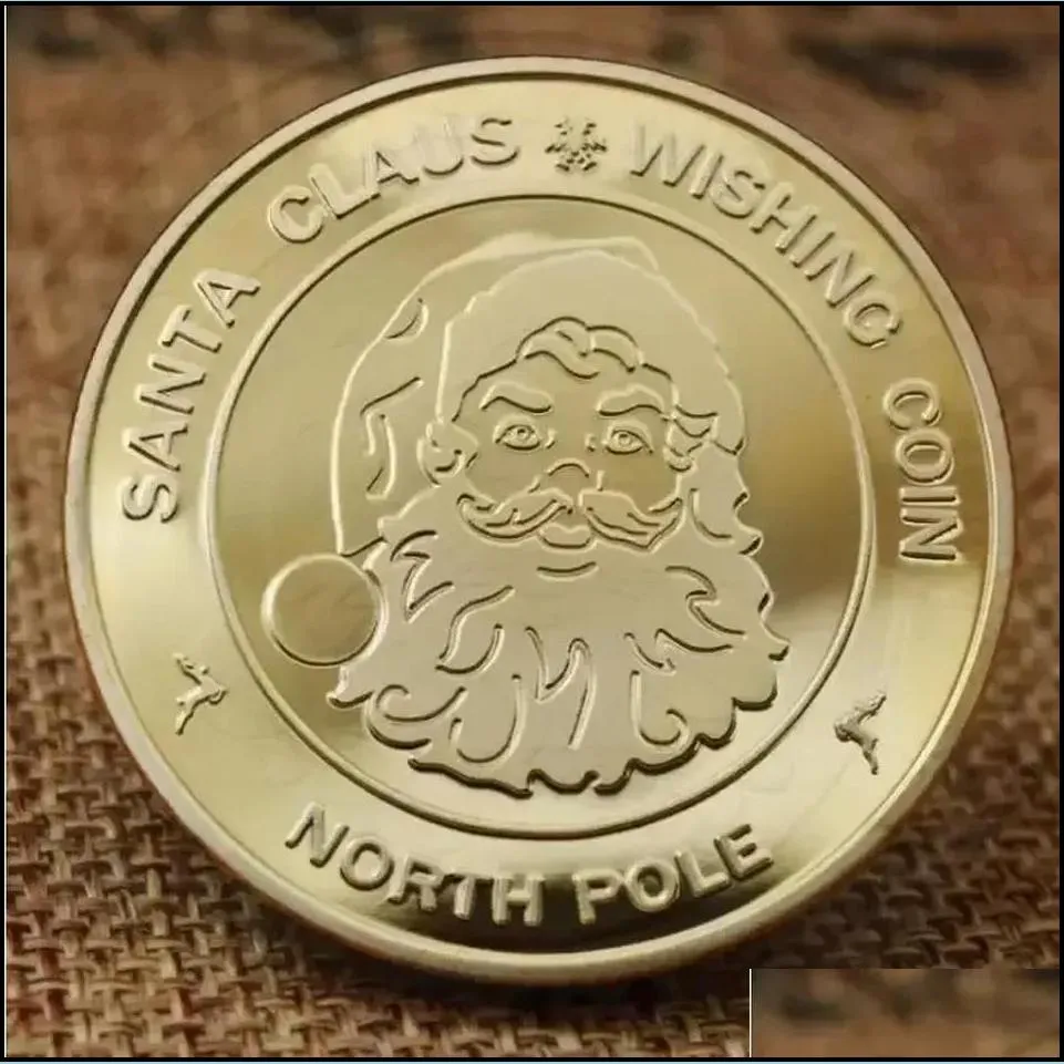 wholesale santa claus wishing coin collectible gold plated souvenir coin north pole collection gift merry christmas commemorative coin