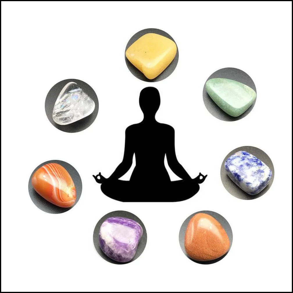 Irregular Seven Chakra Energy Stone Combination Set Natural healing Crystal Gemstone Ornaments Decoration Gifts Bag for Children
