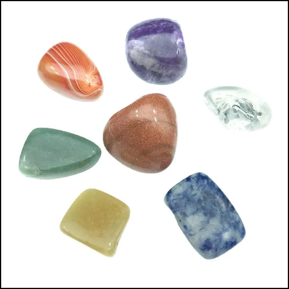 Irregular Seven Chakra Energy Stone Combination Set Natural healing Crystal Gemstone Ornaments Decoration Gifts Bag for Children