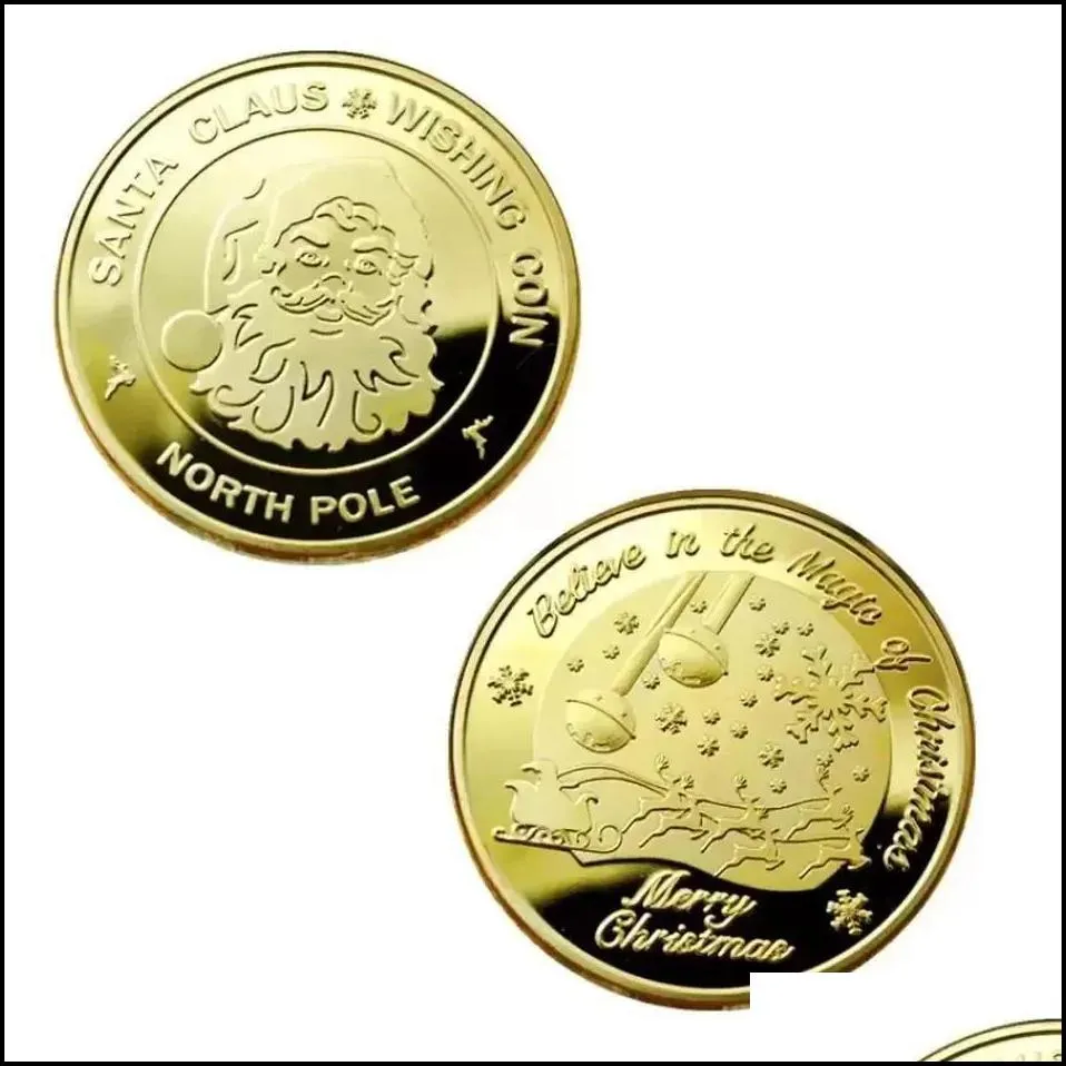 wholesale santa claus wishing coin collectible gold plated souvenir coin north pole collection gift merry christmas commemorative coin