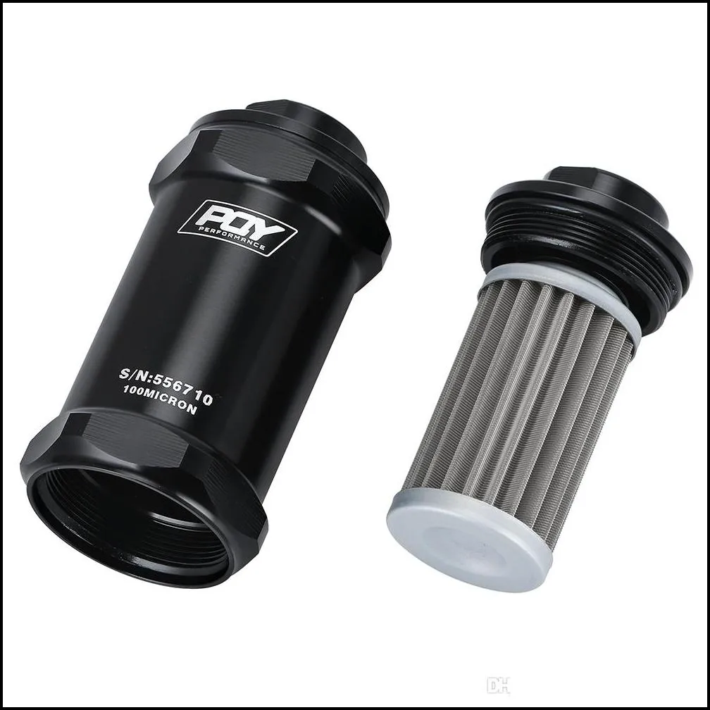 black an6/an8/an10 inline fuel filter e85 ethanol with 100 micron stainless steel element and pqy sticker pqy5566/5567/5568