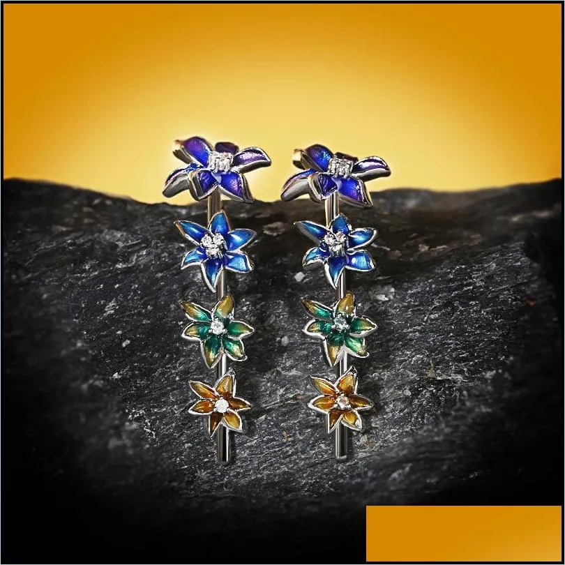 stud tassel long section ladies 925 silver earrings handmade enamel epoxy jewelry elegant jewelrystud