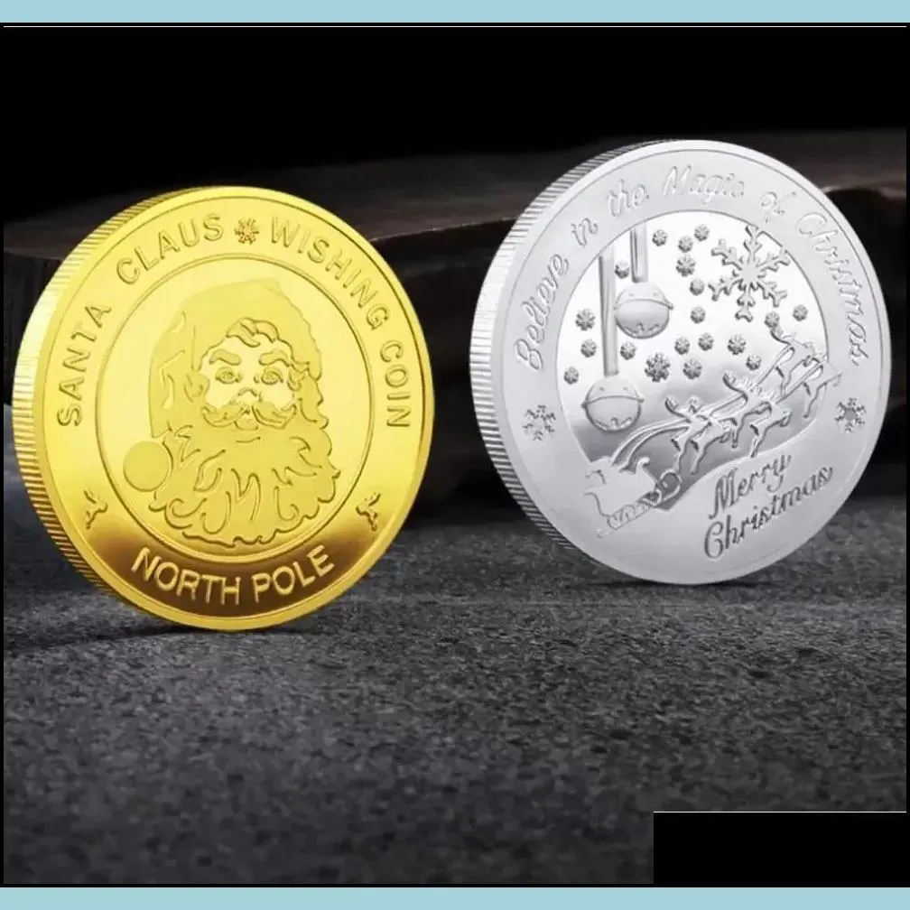 wholesale santa claus wishing coin collectible gold plated souvenir coin north pole collection gift merry christmas commemorative coin