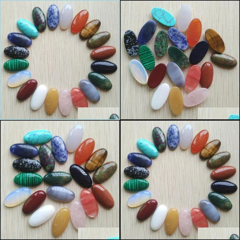 Assorted Natural Stone Oval Shape Cab Cabochons Beads for Jewelry Accessories Making 15x30mm