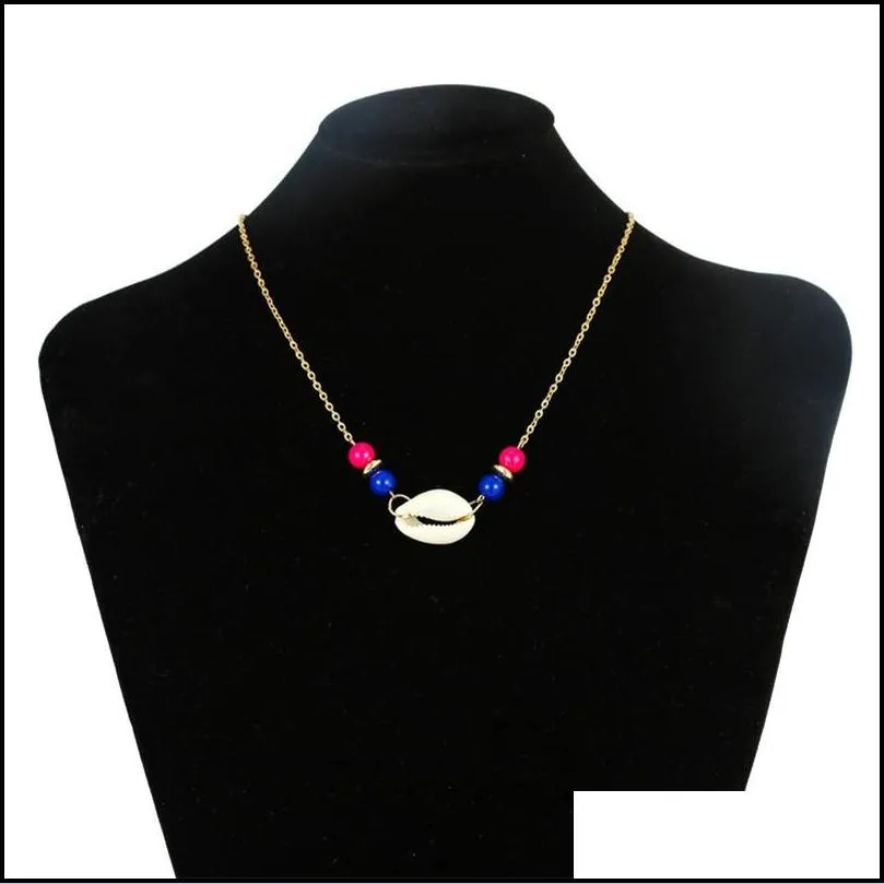 contracted the new national wind candy color round bead necklace fashion natural shell pendant necklace chain of clavicle