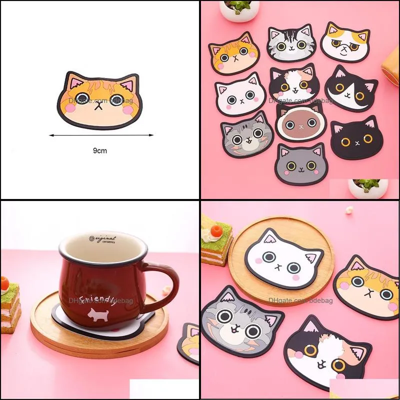 see pic Home Decor Silicone Cat Shaped Tea Coaster Cup Mat Pad Mug Holder Mat Coffee Drinks Table Placemats Heat-resistant Cup Coasters