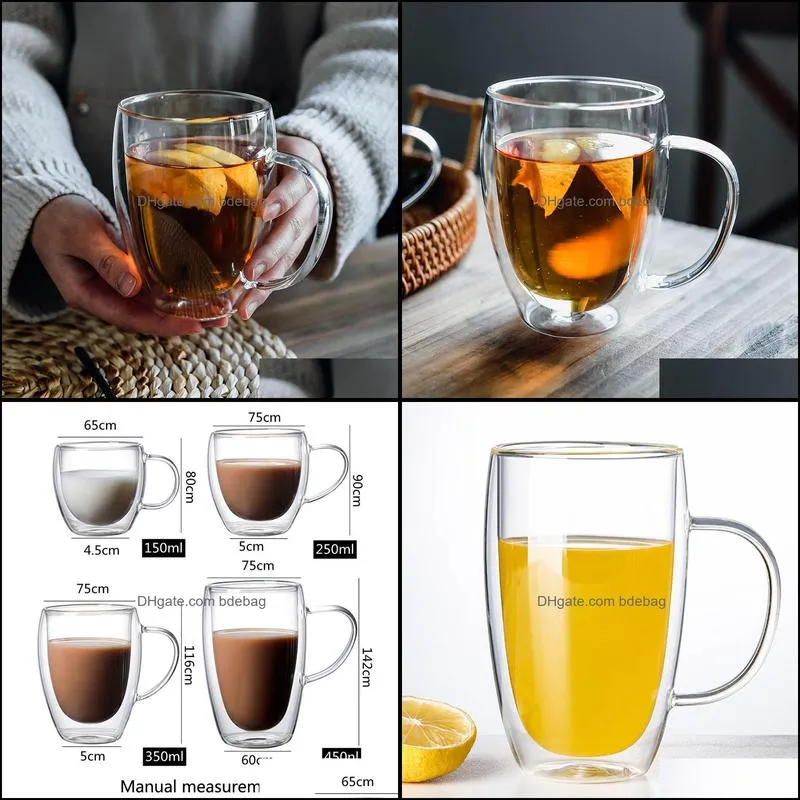 Double Wall High Borosilicate Glass Mug Heat Resistant Tea Milk Lemon Juice Coffee Water Cup Bar Drinkware Lover Gift