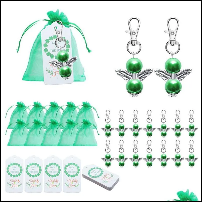 gift wrap st. patrick`s day guardian angel wings keychain party pendant key chain hooks with green candy bag irish holiday