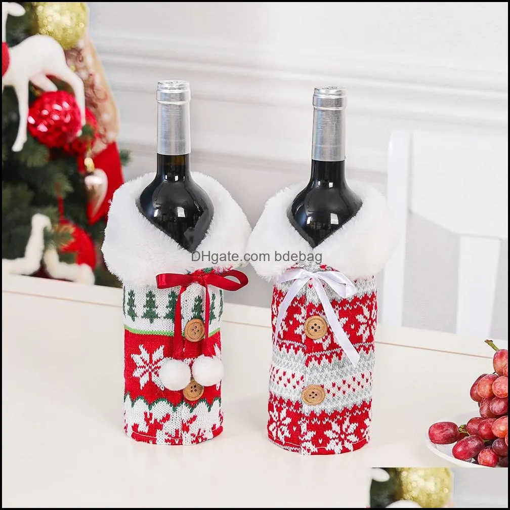 Nordic knitted elk snowflake wine bottle set Christmas decoration hair ball wine bottle set household items