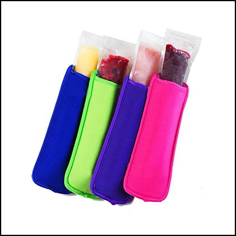 16 colors Antifreezing Popsicles Bags Tools Freezer Icy Pole Popsicle Holders Reusable Neoprene Insulation Ice  Sleeves Bag for Kids
