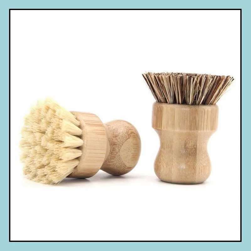 new style kitchen cleaning brush short handle sisal palm bamboo dish brush pot brushes factory sale