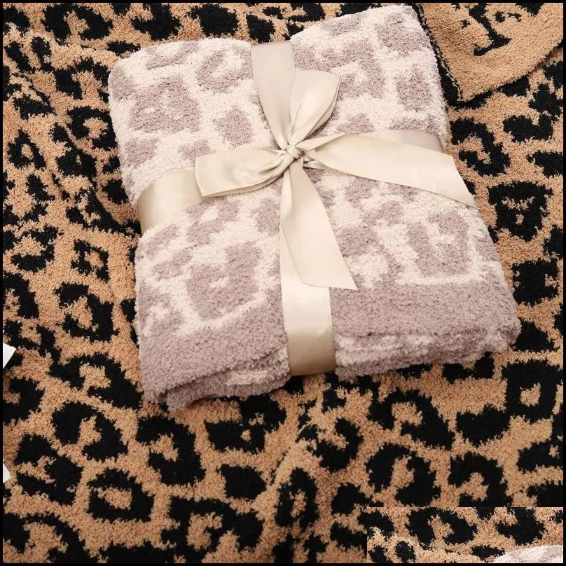 Blankets Half Wool Sheep Blanket Knitted Leopard Plush Barefoot Dream236H