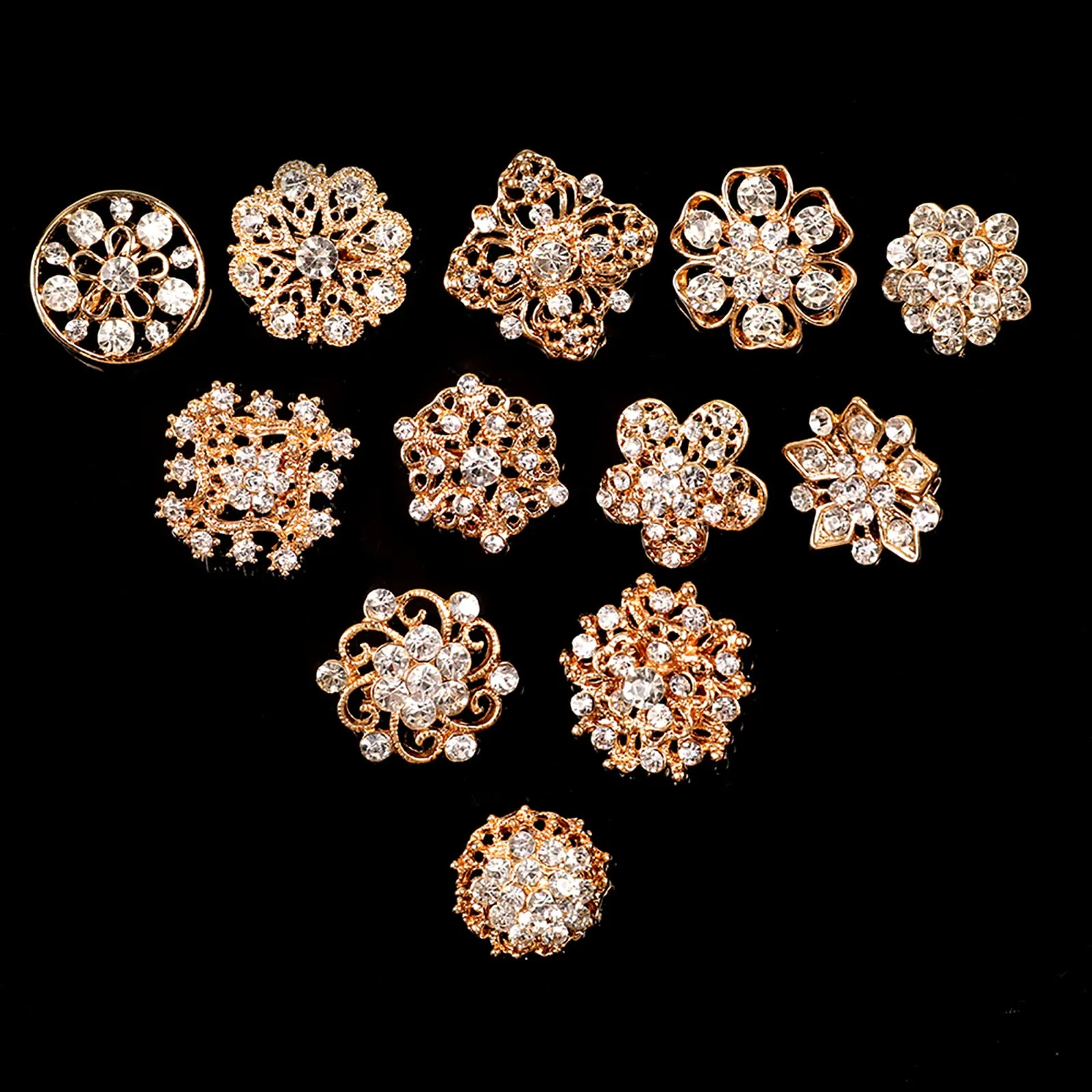 mixed rhinestone crystal brooch alloy gold vintage assorted brooch pins set for wedding bouquet party gift craft diy