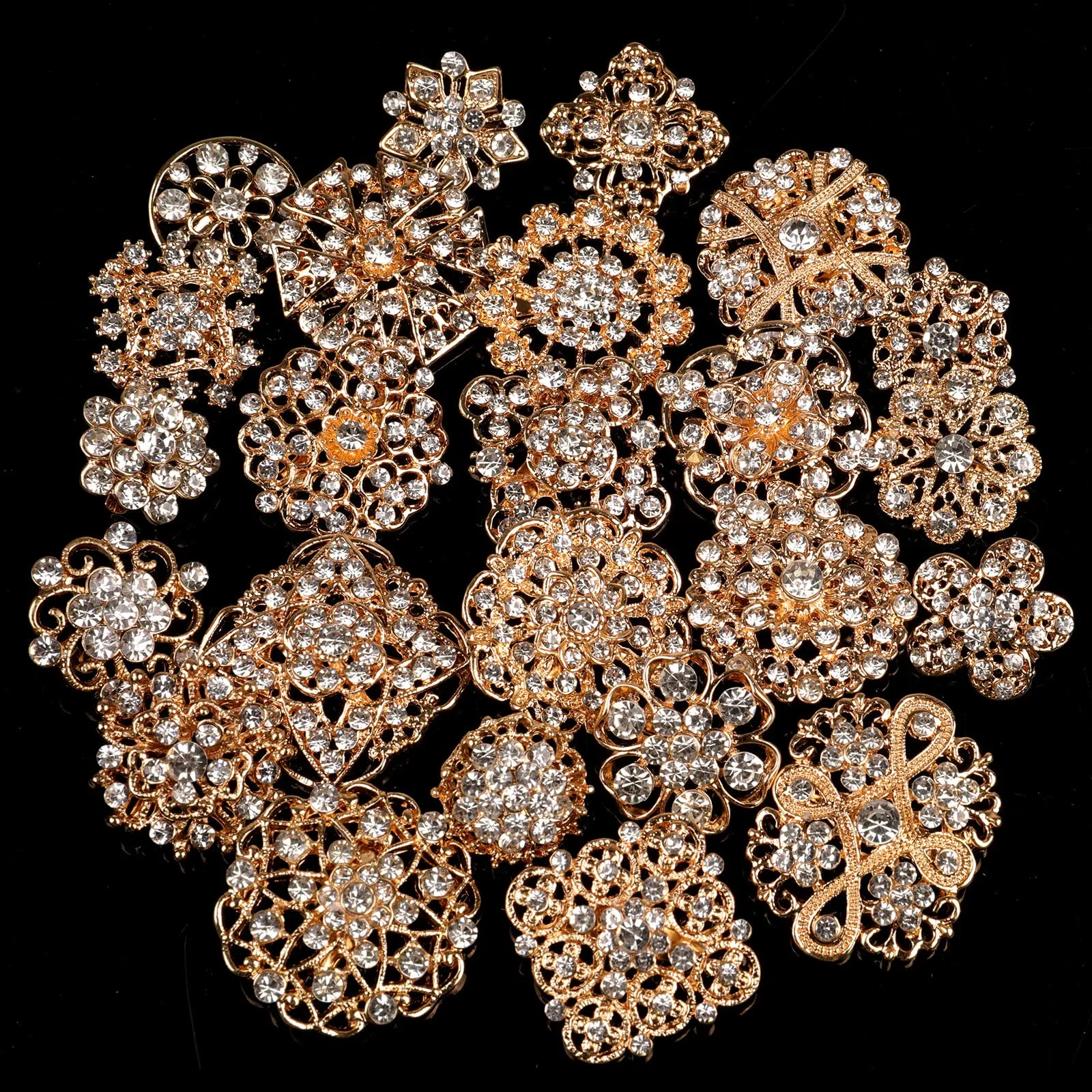 mixed rhinestone crystal brooch alloy gold vintage assorted brooch pins set for wedding bouquet party gift craft diy