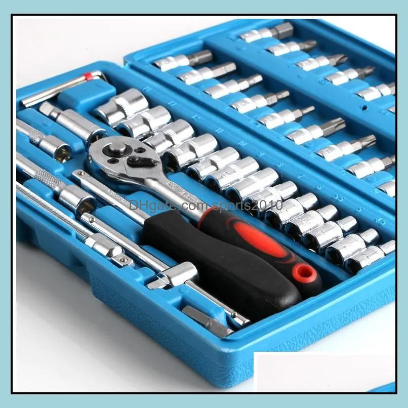 Chrome vandium 46pcs Socket Bit Tool set Release Ratchet Handle Metric Socket Wrench Set for car repair