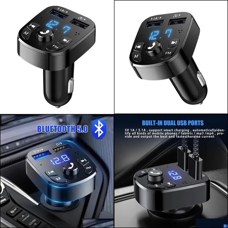 FM Transmitter Car Hands-free Bluetooth-compaitable 5.0 Car Kit MP3 Modulator Player Handsfree Audio Receiver 2 USB Fast 