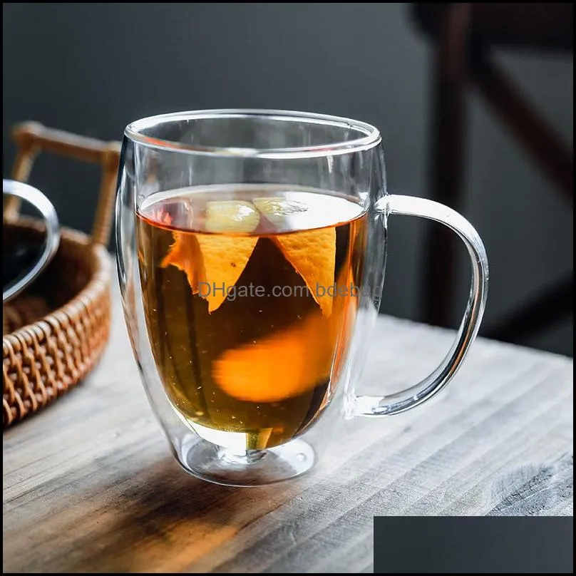 Double Wall High Borosilicate Glass Mug Heat Resistant Tea Milk Lemon Juice Coffee Water Cup Bar Drinkware Lover Gift