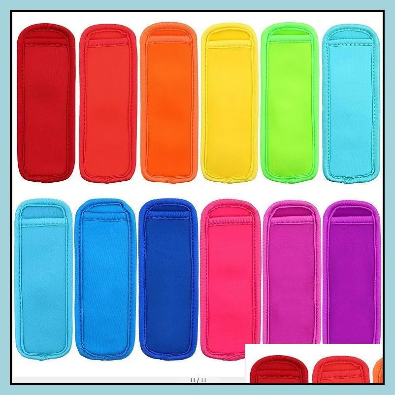 16 colors Antifreezing Popsicles Bags Tools Freezer Icy Pole Popsicle Holders Reusable Neoprene Insulation Ice  Sleeves Bag for Kids