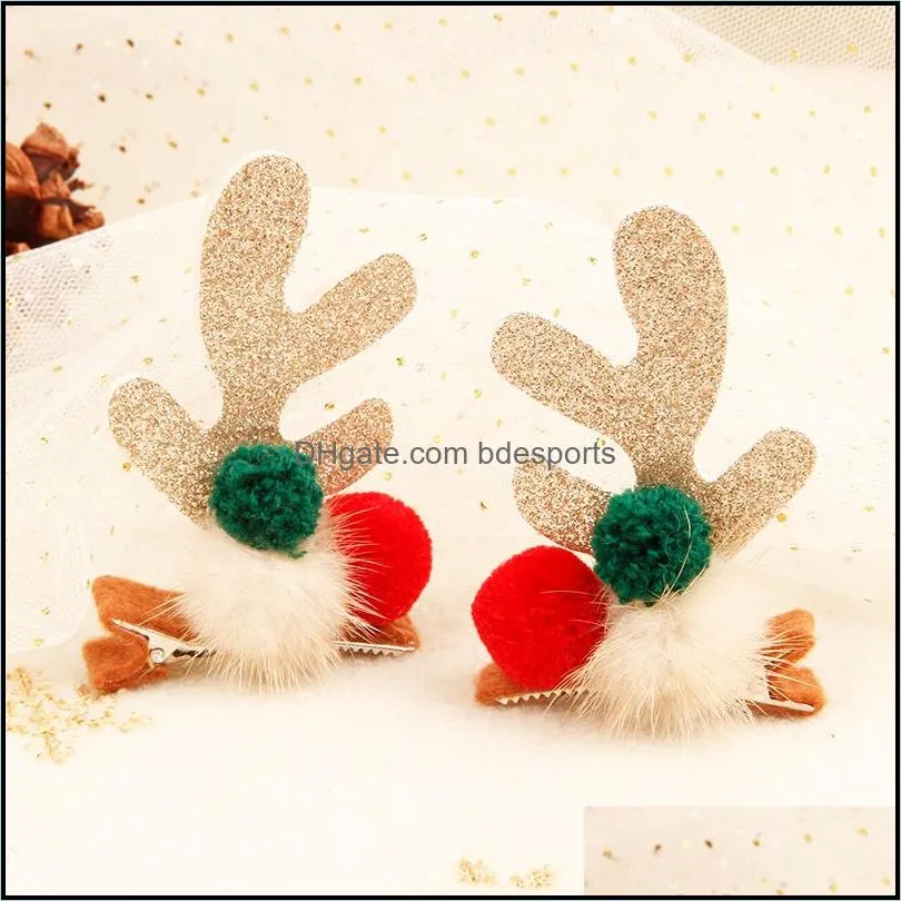 New Christmas hairpin jewelry cute red and green ball gold powder antler clip