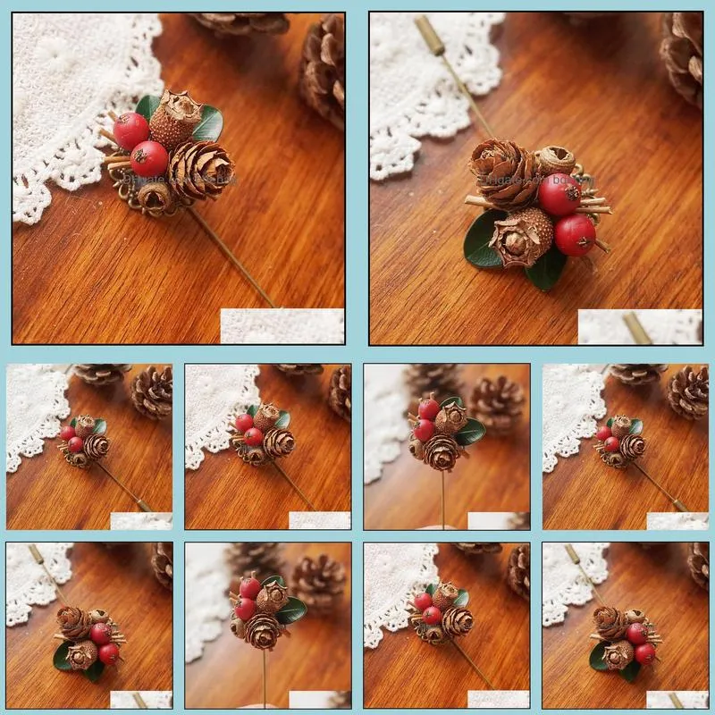Forest department gift small brooch female pin anti-lighting retro clothes decoration pine cone simulation hairpin