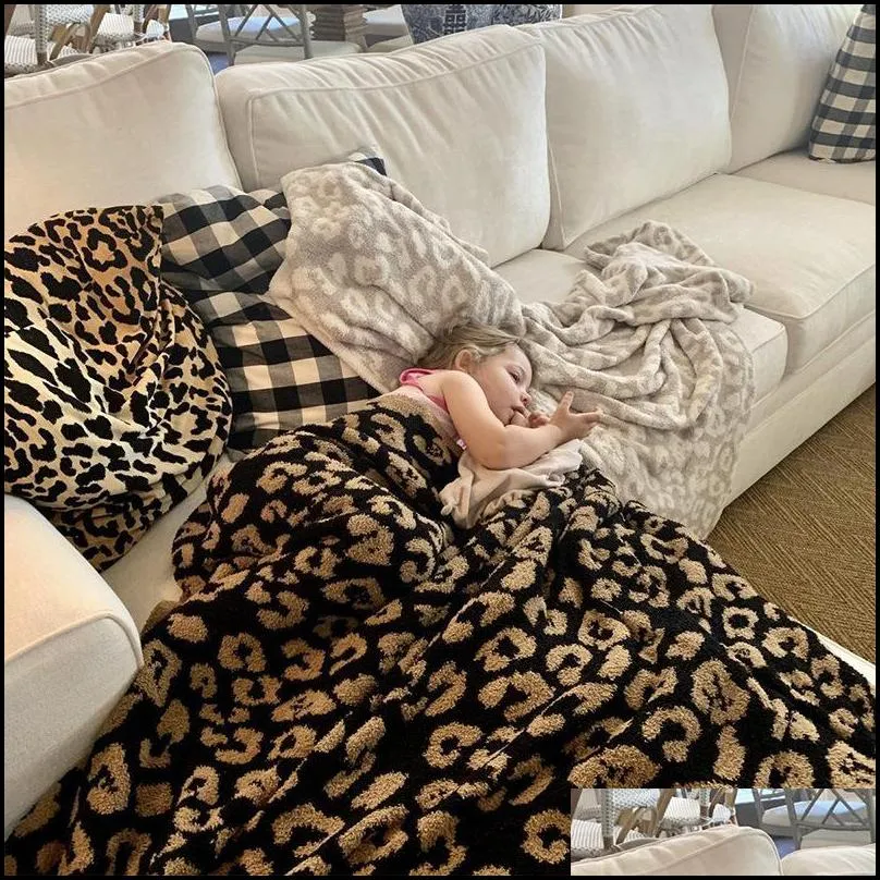 Blankets Half Wool Sheep Blanket Knitted Leopard Plush Barefoot Dream236H