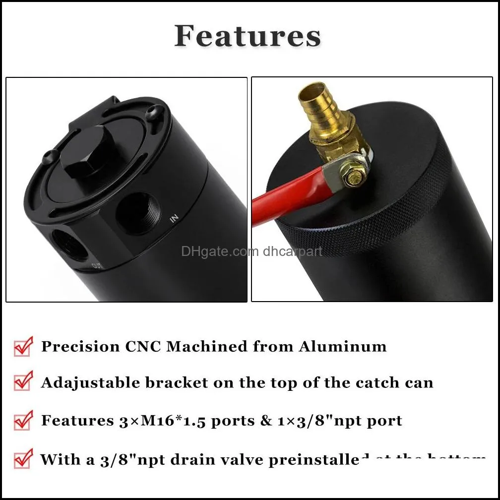 PQY - Universal Billet Aluminum Baffled Oil Catch Can Tank with Breather Filter Engine Mini Oil Separator PQY-TK92