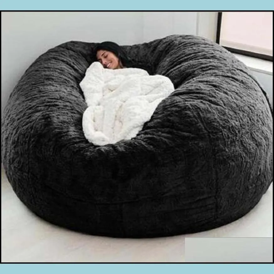 Chair Covers 135-150CM Giant Fur Bean Bag Cover Big Round Soft Fluffy Faux BeanBag Lazy SofaChair