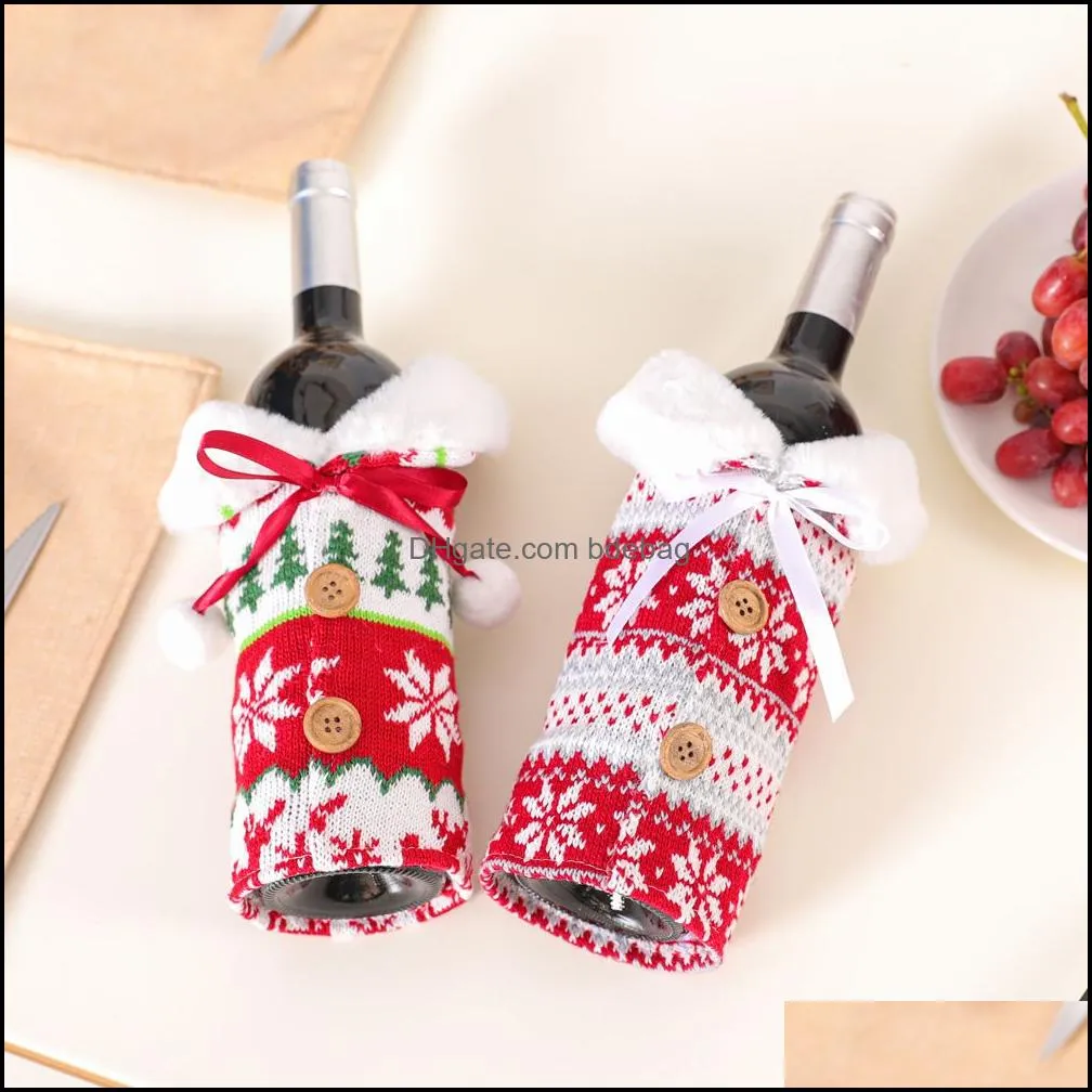 Nordic knitted elk snowflake wine bottle set Christmas decoration hair ball wine bottle set household items