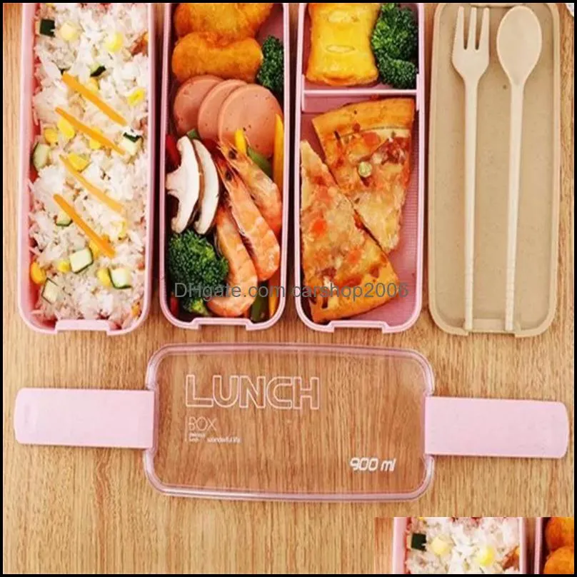 Food Storage Organization Sets Healthy Material Lunch Box 3 Layer 900ml Wheat Straw Bento Boxes Microwave Dinnerware Container