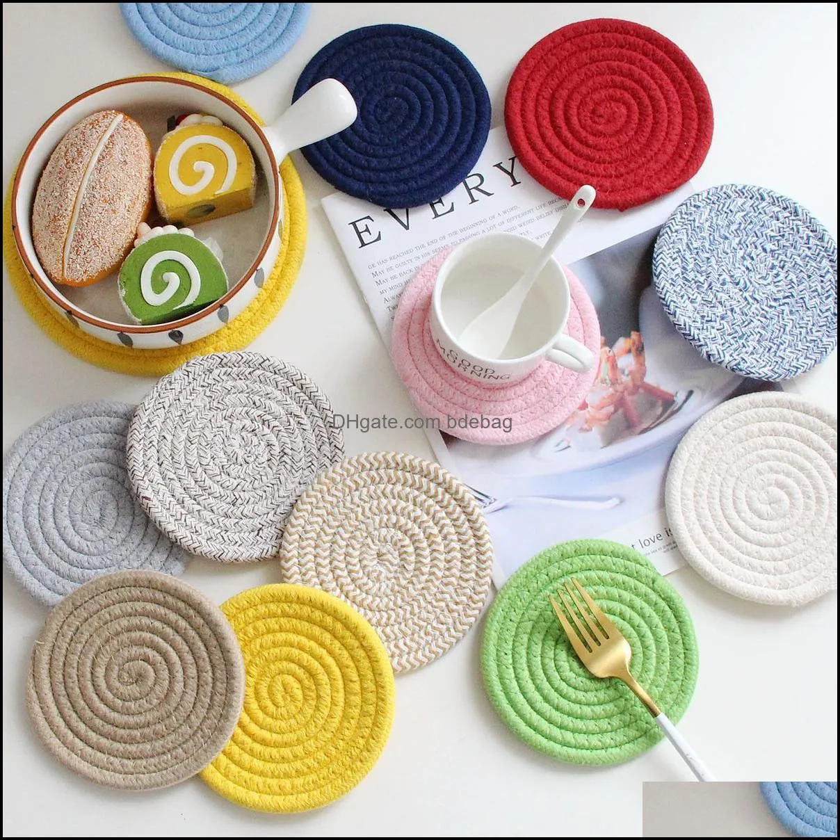 Mats 4.7/7.1/9.5/12 inch simple style woven anti-scalding table mat cotton rope heat insulation pad