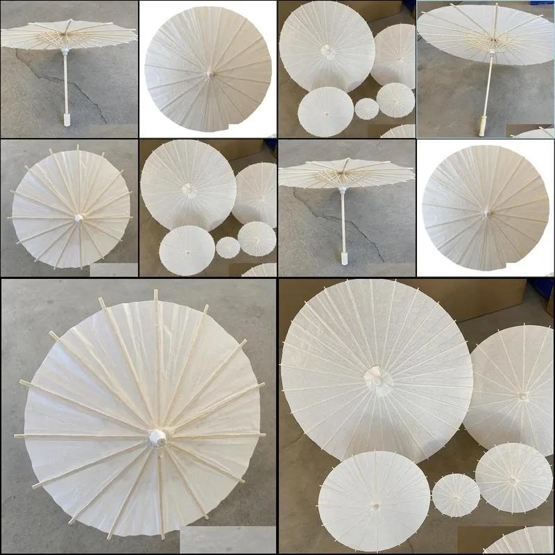 60pcs Bridal Wedding Parasols White Paper Umbrellas Beauty Items Chinese Mini Craft Umbrella Diameter 60cm