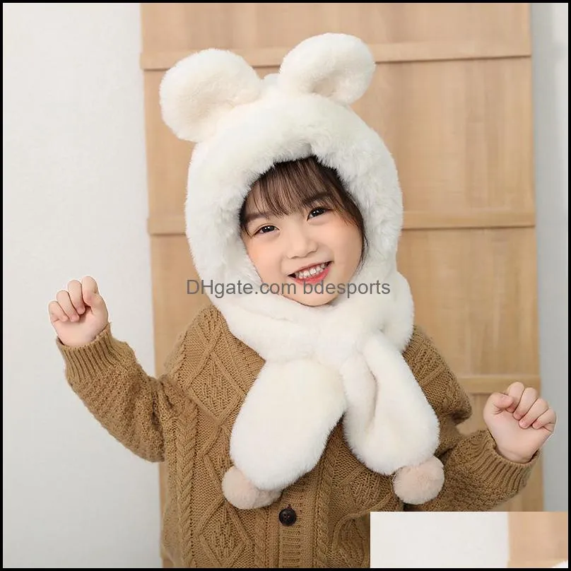 Hat and scarf all in one winter baby plush cute ear protection hat