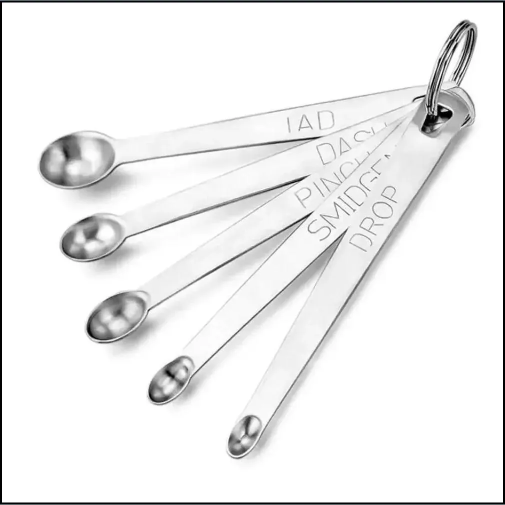Set of 5 Stainless Steel Round Measuring Spoons for Measuring Liquid Dry Ingredients Drop Smidgen Pinch Stainless Steel Round Measuring Wholesale