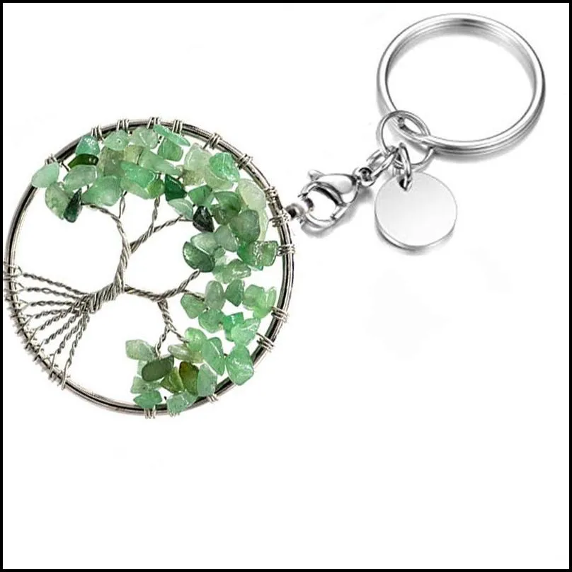 natural broken stone 5cm wrap tree of life key rings keychains healing rose crystal car decor keyholder for women men