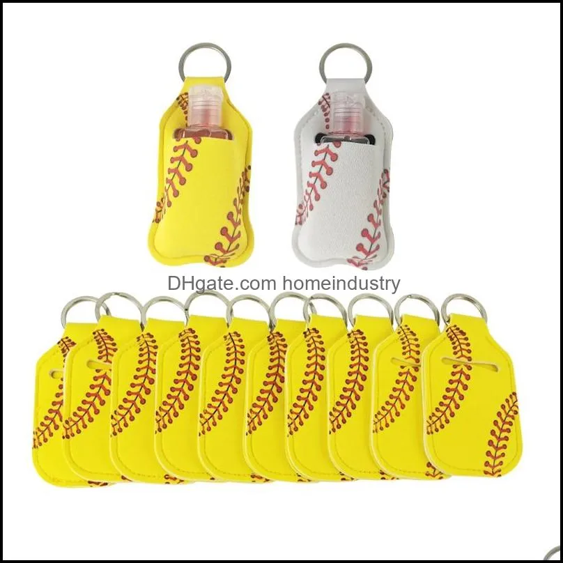 neoprene cover baseball softball keychains chapstick party holders for hand sanitizer bottle gel holder sleeve key chain ring pendent