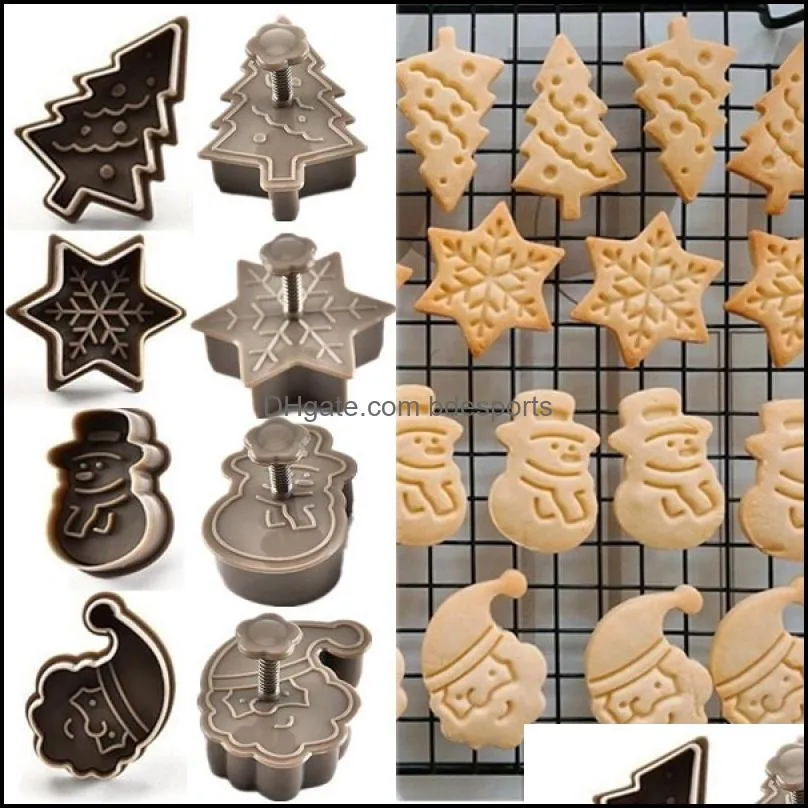Moulds 4Pcs/set Plastic Cookie Baking Moulds (Snowman/snowflake/christmas Tree/santa Claus Pattern Baking Molds)