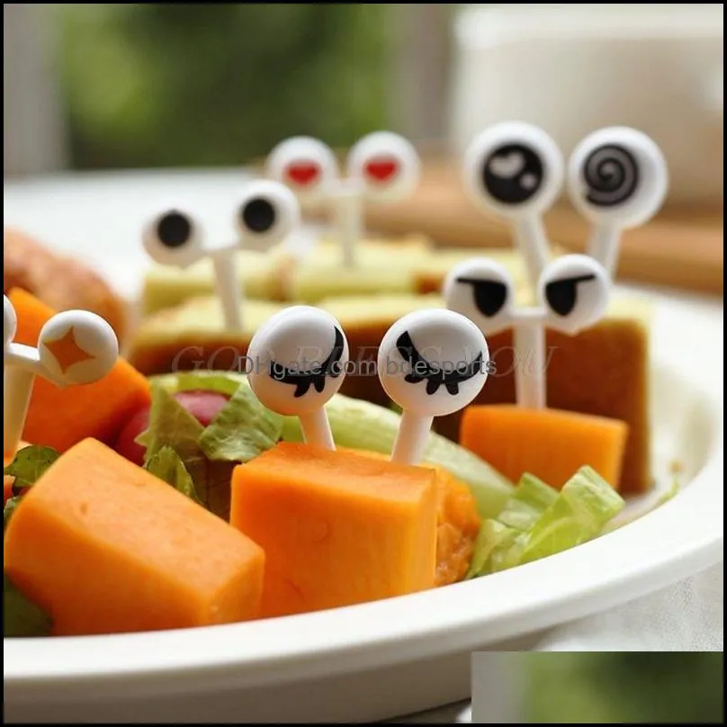 10Pcs/Set Mini Skewers Cute Cartoon Eyes Kawaii Lunch Bento Box Food Fruit Picks Fork Sticks Buffet Sandwich Toppers